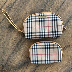 Burberry London Small Check Travel Bag- Wristlet & Nesting Cosmetic Bag